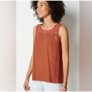 J. Jill Rust Red Lace-Trim Sleeveless Tank